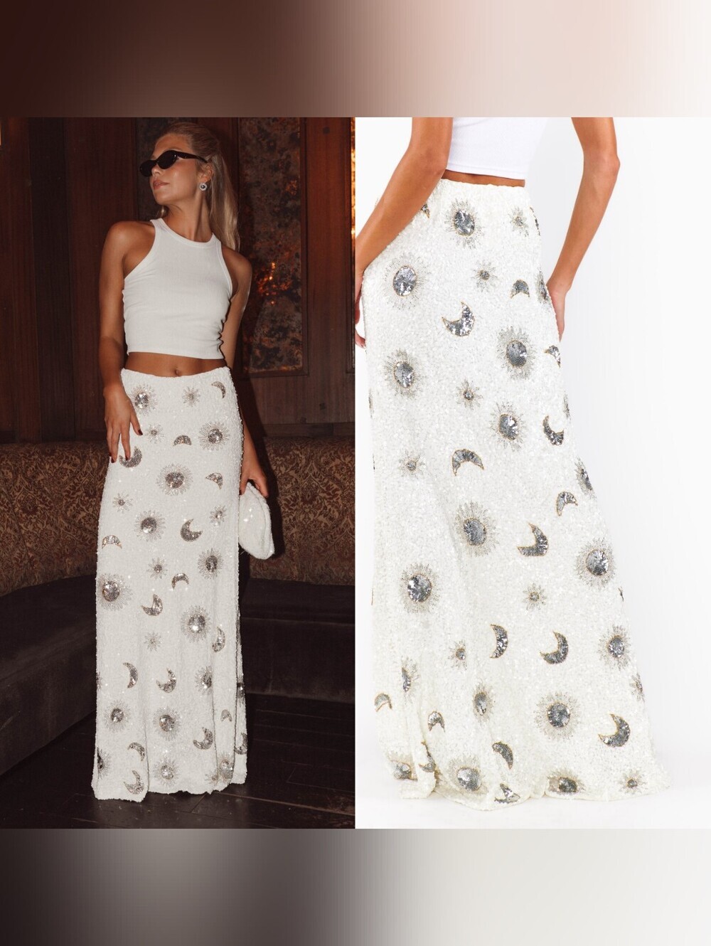 Show Me Your MuMu RSVP White Celestial Sequins Skirt S Wedding Bridal Party